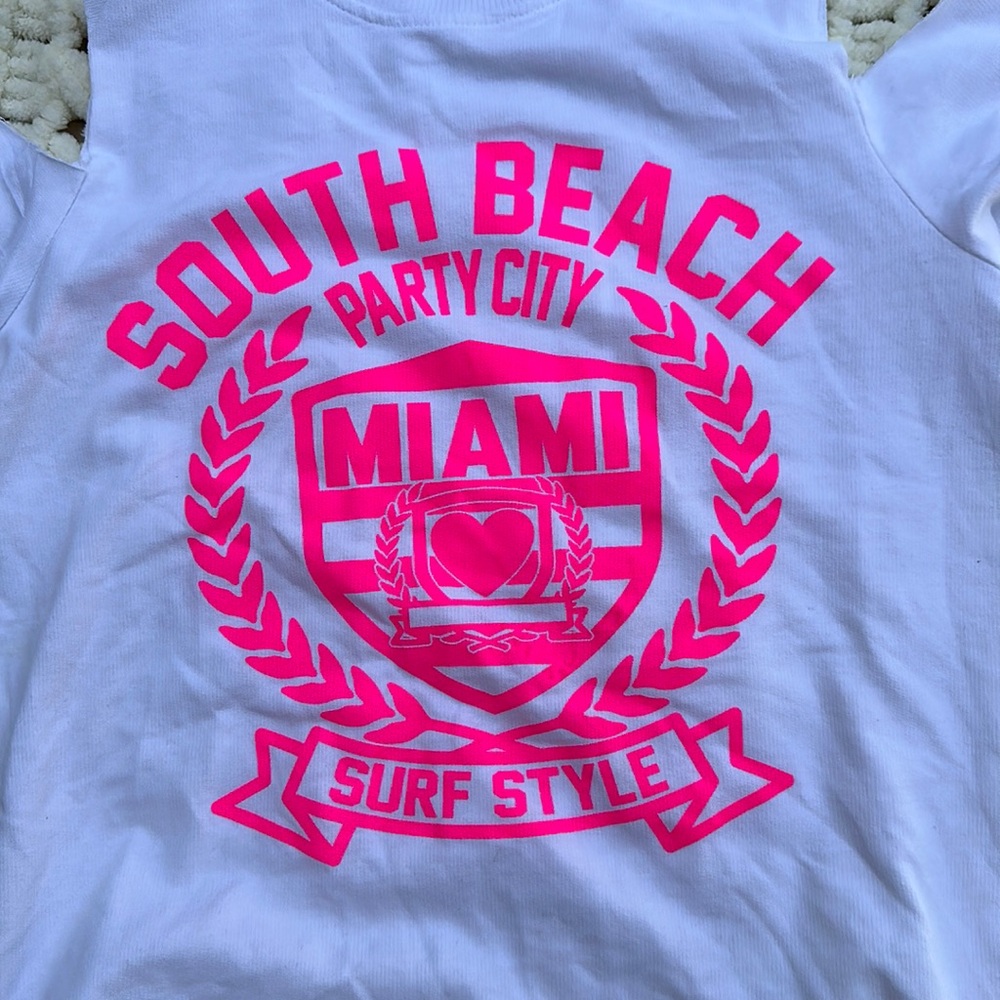 South Beach Miami Surf style WhIte long sleeve tee shirt Top medium